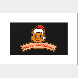 Sticker and Label Of  Cat Character Design and Merry Christmas Text. Posters and Art